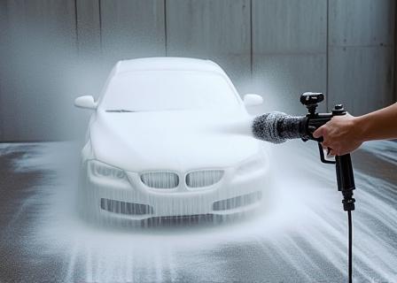 Person der bruger skumkanon i gør-det-selv vaskebås